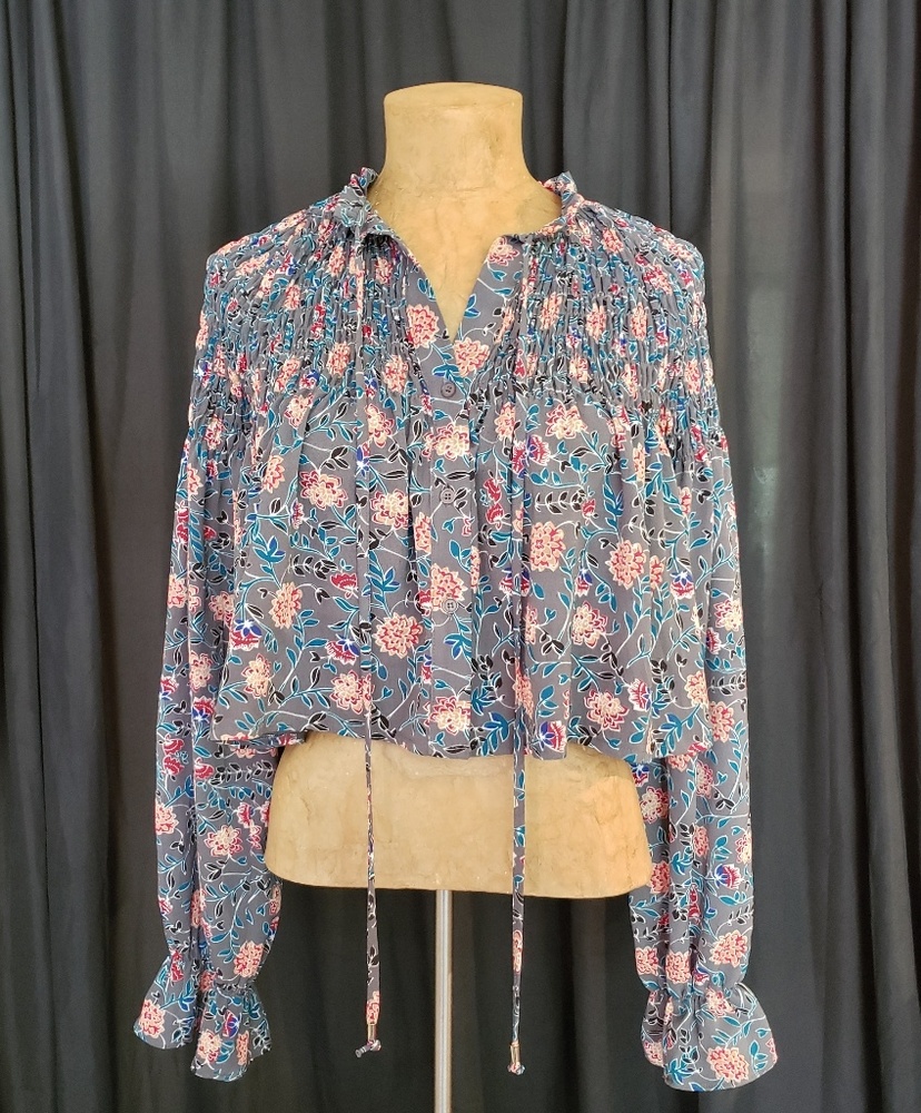 Ghospell Raindrop Floral Balloon Sleeve Boho Top